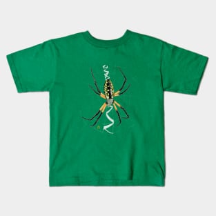 Black and Yellow Garden Spider on Web Kids T-Shirt